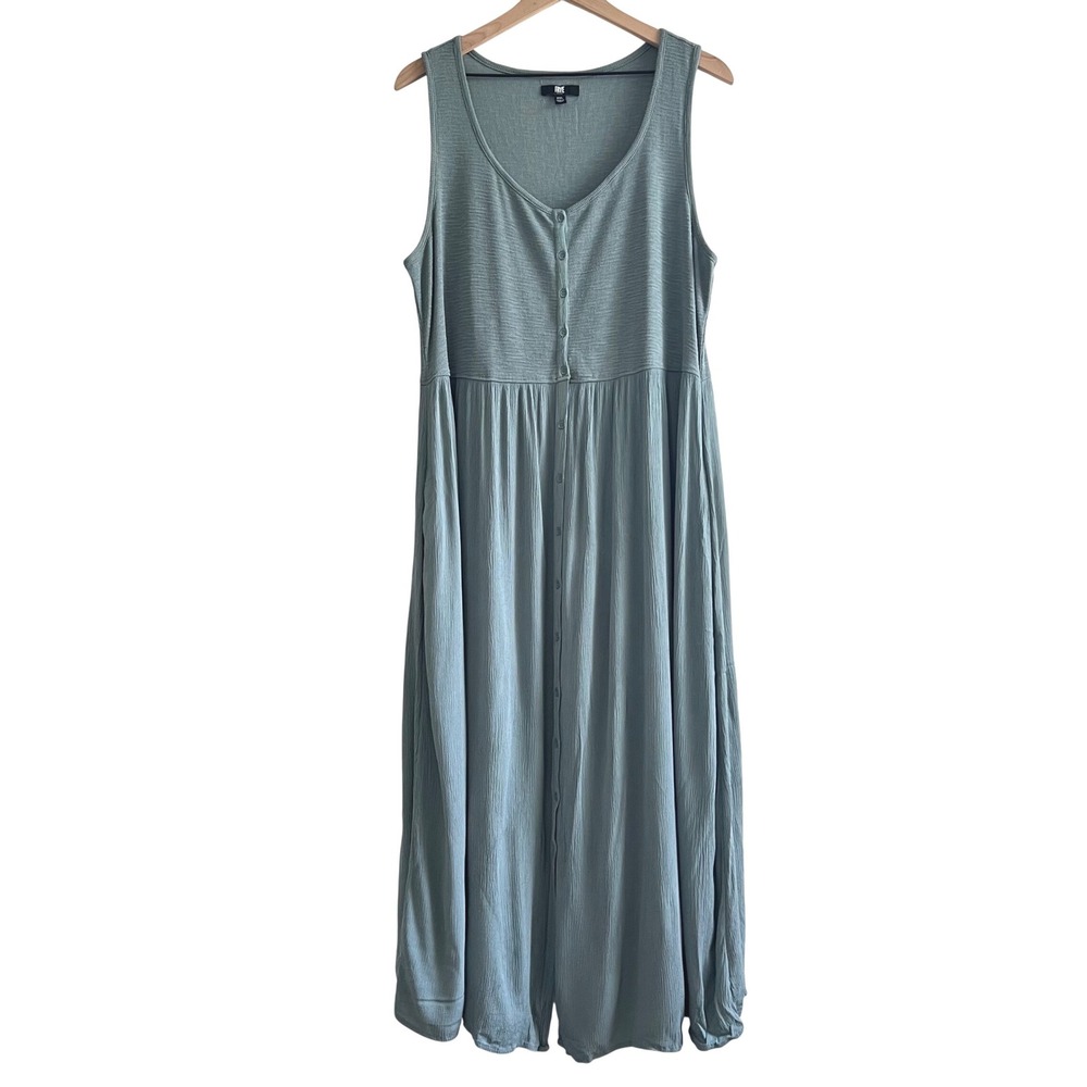 Frye Button Front Midi Dress Women's XXL Mixed Media Flowy Pockets Cottagecore - Picture 2 of 12